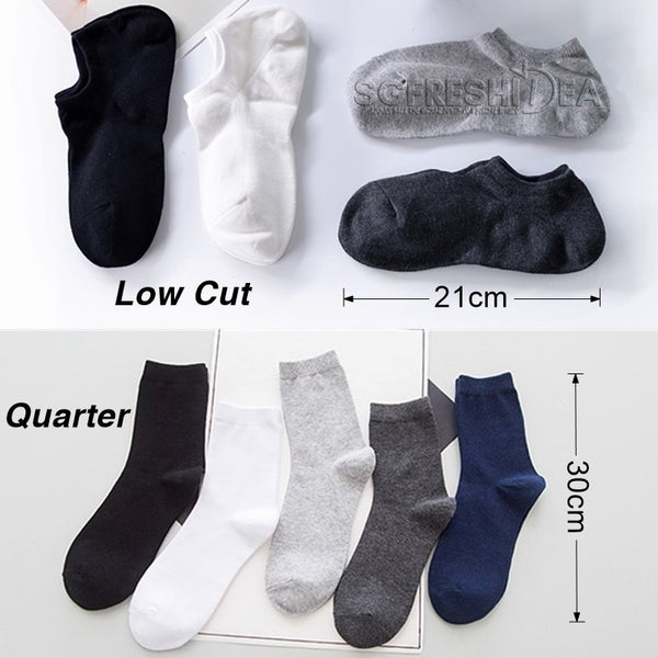 Men Women Cotton Socks | Black White Grey | Ankle Quarter Sock