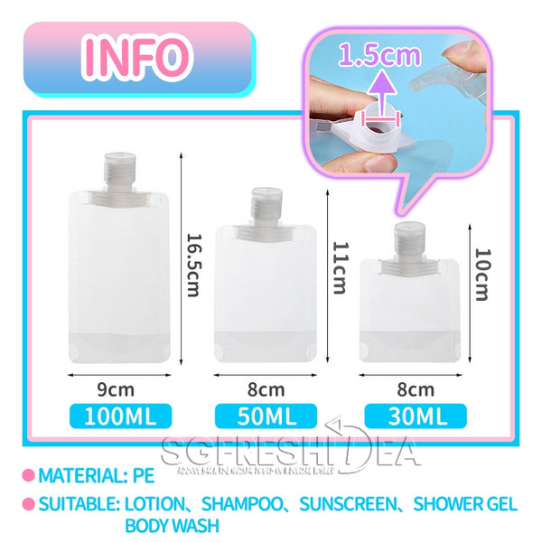 Soft Travel Size Disposable Storage Bottle Container For Lotion, Shampoo, Shower Gel Refill - Transparent