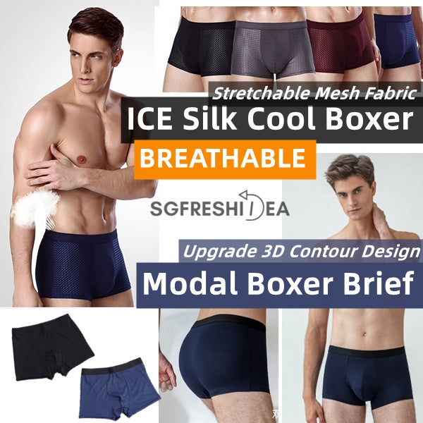 Mens Breathable Mesh Underwear | Ice Silk Cool Boxer Briefs | Big Plus Sizes Available