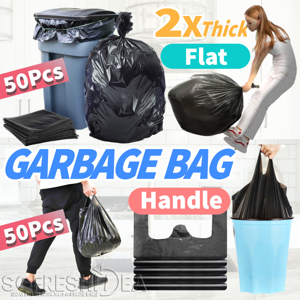 Black Plastic Garbage Trash Bag - Extra Thick Bags with Handle