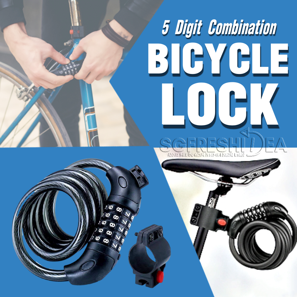 Bicycle Coiling Lock Long Bike Security With Mounting Bracket Mount Holder 5 Digit Number Combination Anti Theft