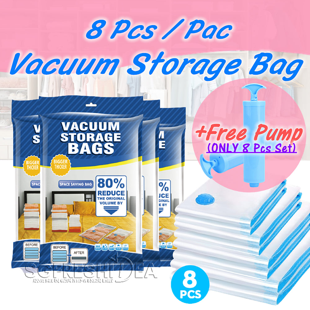 Compression Vacuum Storage Bag | Space Saving For Storing Clothes Blankets Pillows | Hand Pump | Double Zip Seal