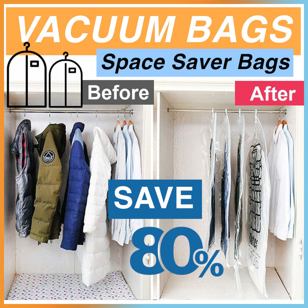 Vacuum Hanging storage Bag for Clothes - Reusable Space Saver Closet Organizer